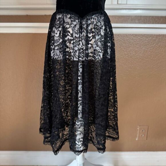 Gunne Sax 5 Strapless Velvet Bodice Midi Dress Black Whimsigoth Steampunk Rave - Picture 3 of 8